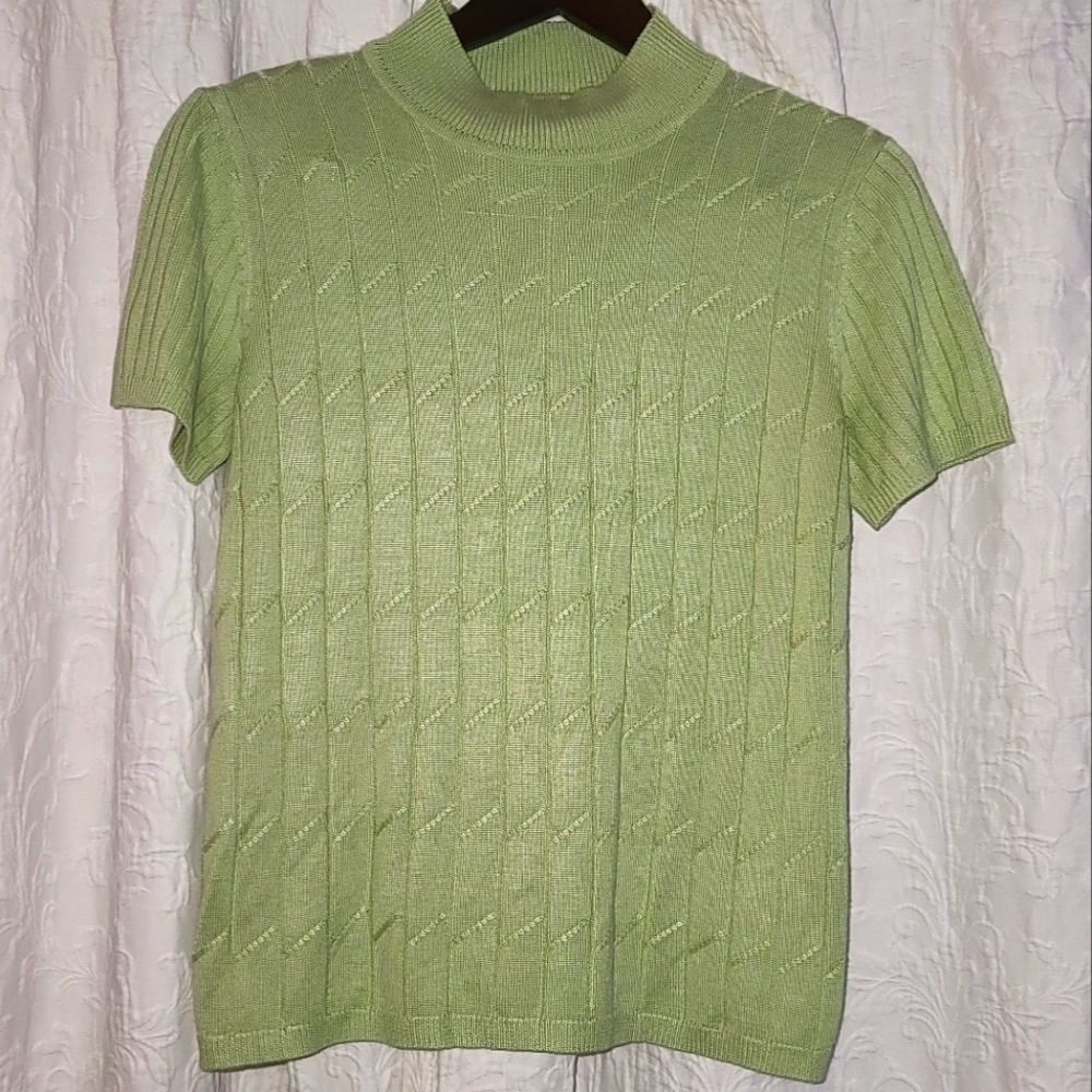REQUIREMENTS WOMENS RIBBED SHORT SLEEVE Turtleneck SWEATER SIZE SMALL ACRYLIC